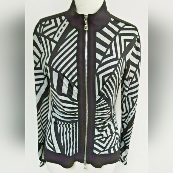 Joseph Ribkoff Black and Gray Geometric Jacket - Picture 1 of 6